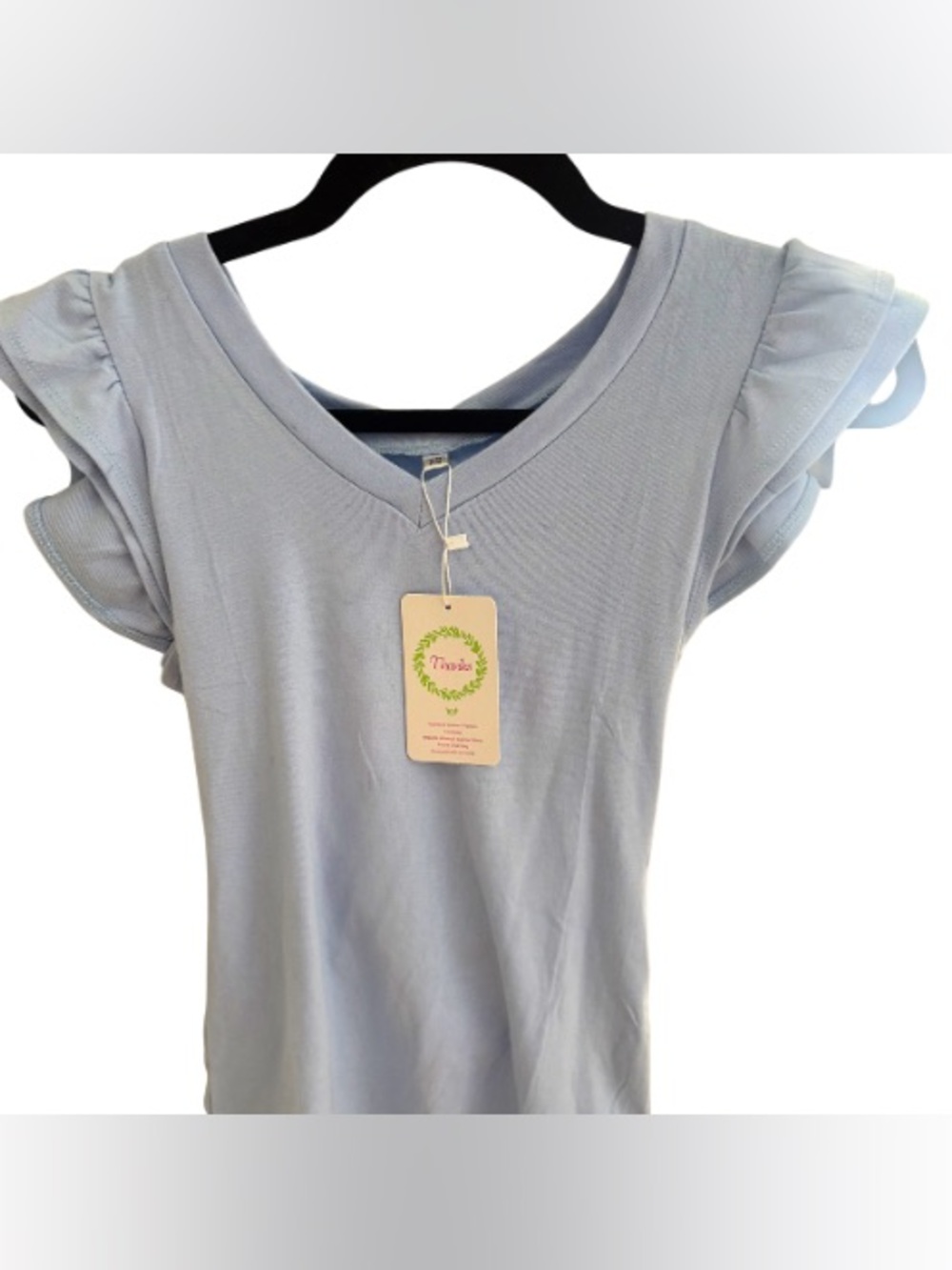 NWT Light Blue V-Neck Flutter Sleeve Top